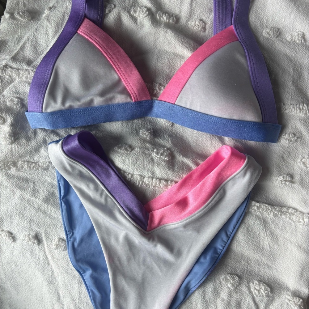 Colorblock Bikini Set - Pink, Purple, Blue